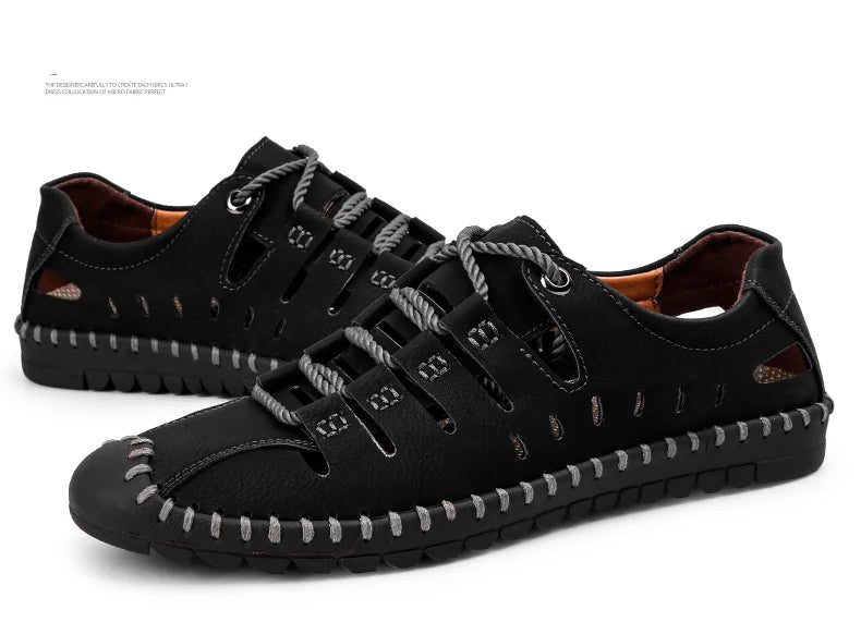 🌟 Trendy Men's Leather Stridewalk Sandals (Black)