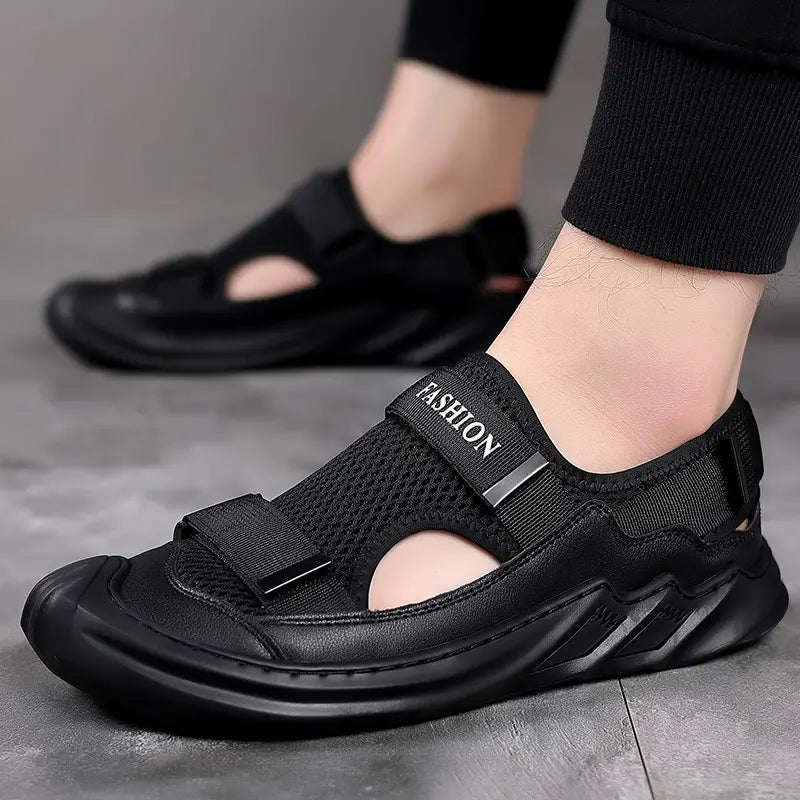 🔥New Year Special Men’s Buckled Knit Sandals (Black)