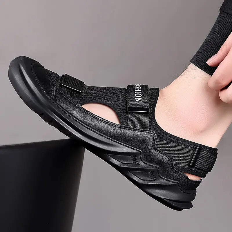 🔥New Year Special Men’s Buckled Knit Sandals (Black)
