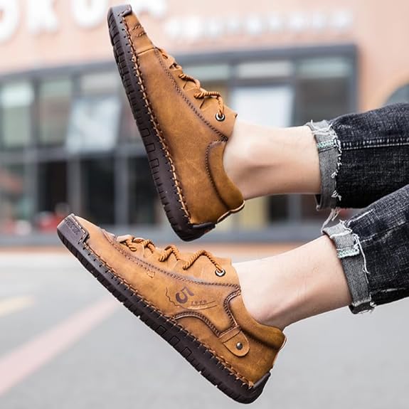 StrideWalk Men's Handmade Loafers Slip-On Walking Driving Shoes 👞✨