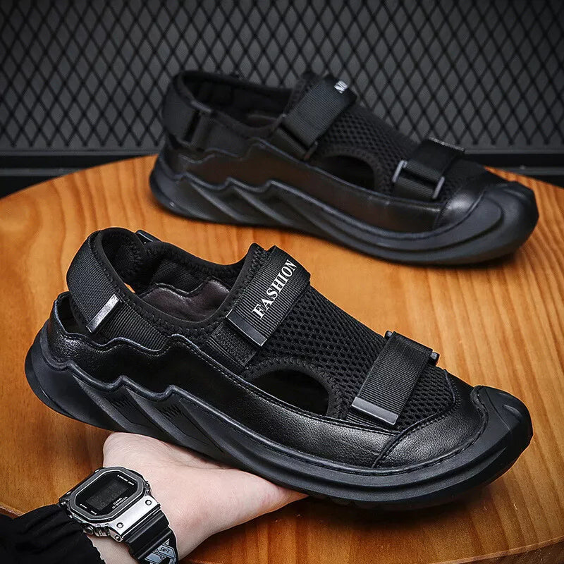 🔥New Year Special Men’s Buckled Knit Sandals (Black)