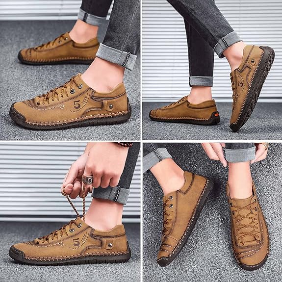 StrideWalk Men's Handmade Loafers Slip-On Walking Driving Shoes 👞✨