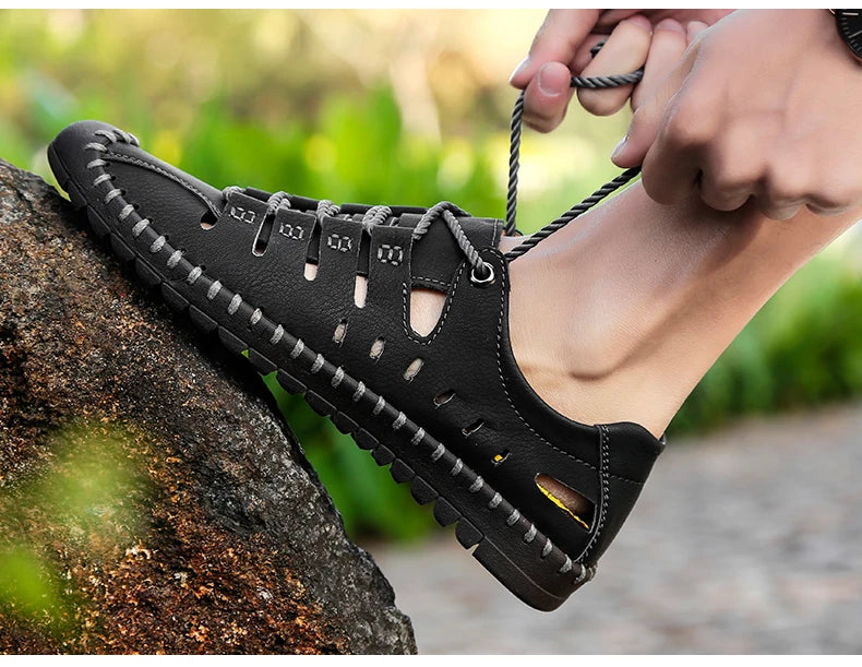 🌟 Trendy Men's Leather Stridewalk Sandals (Black)