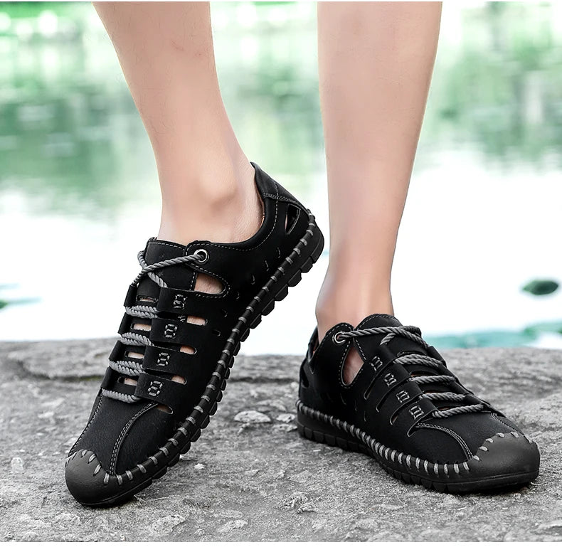 🌟 Trendy Men's Leather Stridewalk Sandals (Black)