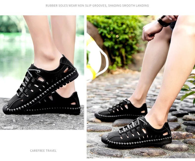 🌟 Trendy Men's Leather Stridewalk Sandals (Black)