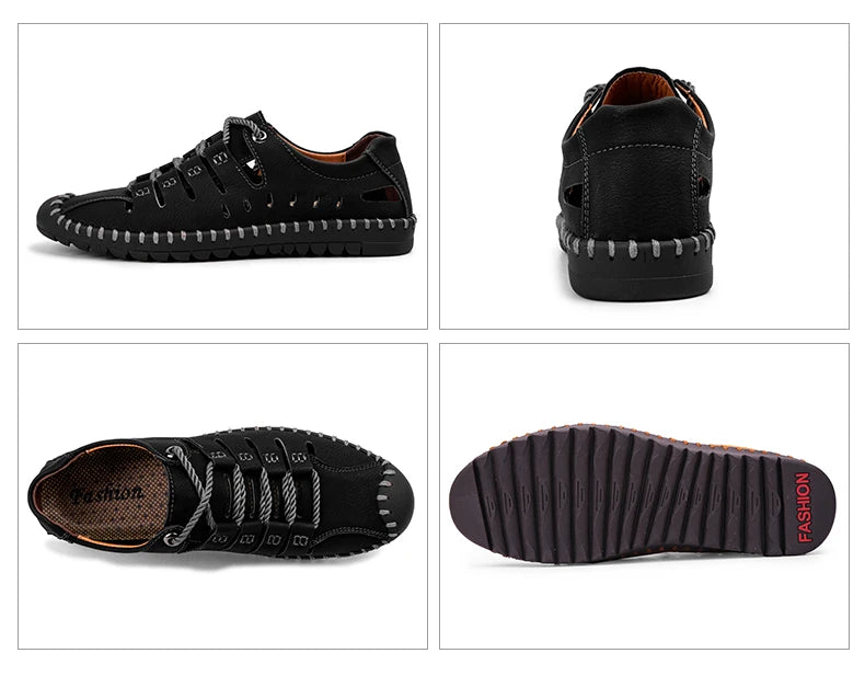 🌟 Trendy Men's Leather Stridewalk Sandals (Black)