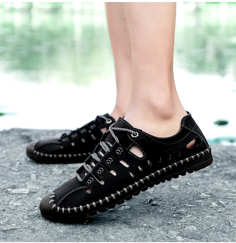 🌟 Trendy Men's Leather Stridewalk Sandals (Black)