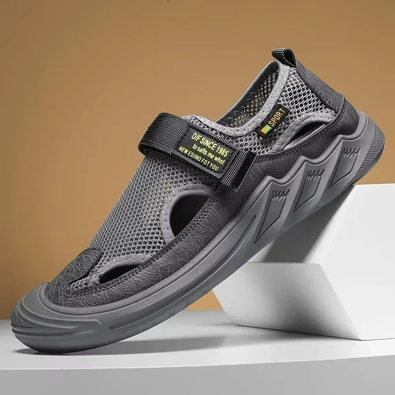 🔥New Year Special Men’s Buckled Knit Sandals (Grey)