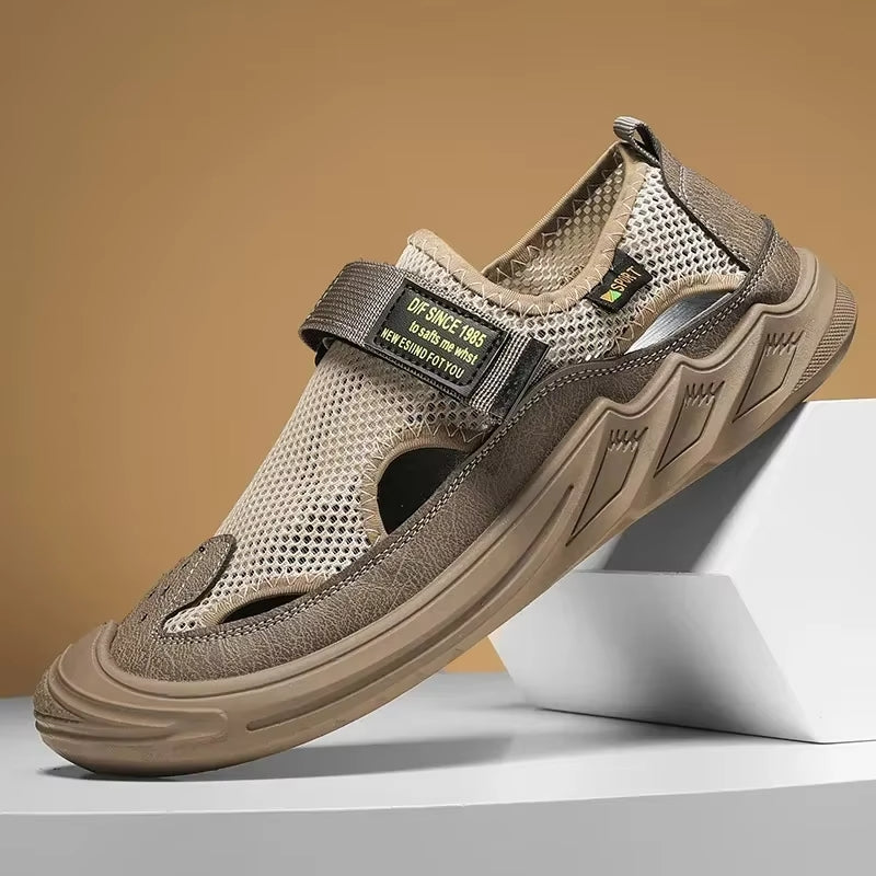 🔥New Year Special Men’s Buckled Knit Sandals (Beige)