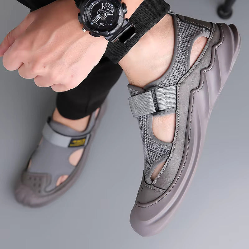 🔥New Year Special Men’s Buckled Knit Sandals (Grey)