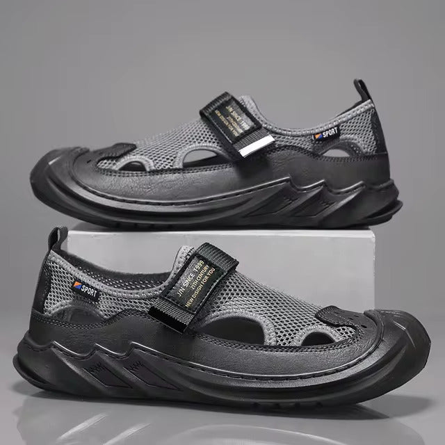 🔥New Year Special Men’s Buckled Knit Sandals (Grey)
