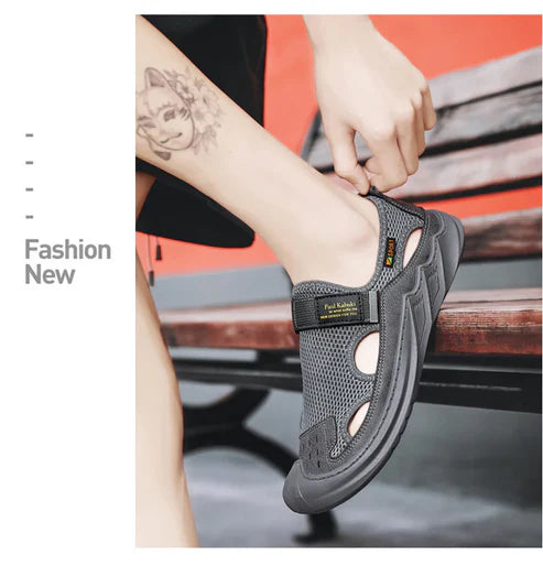 🔥New Year Special Men’s Buckled Knit Sandals (Grey)