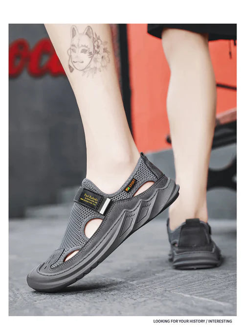 🔥New Year Special Men’s Buckled Knit Sandals (Grey)